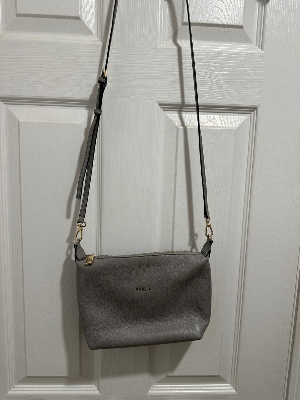 Furla Gray Pebble Leather Crossbody with Gold Hardware